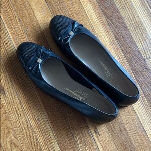 Salvatore Ferragamo Black Leather Bow Toe Ballet Flats